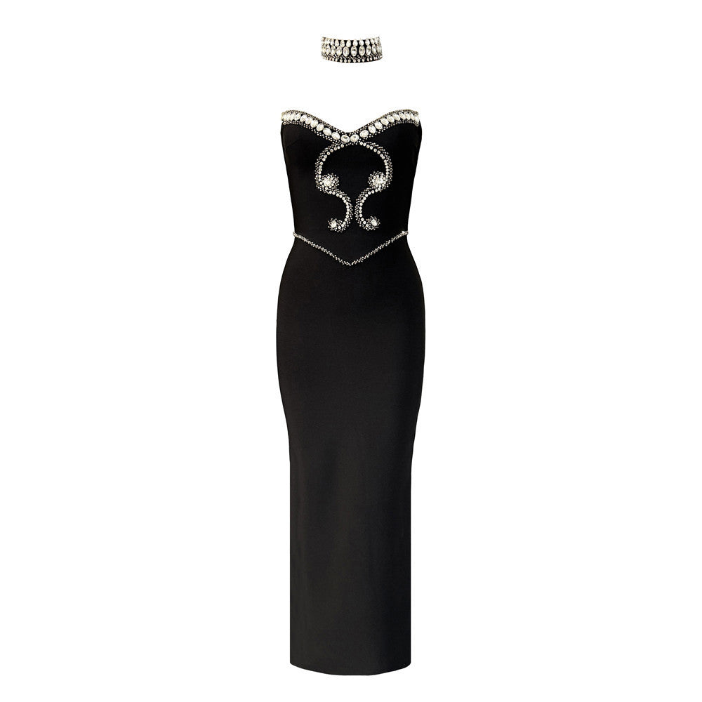 Rhinestone Tube Top Bandage One-piece Dress