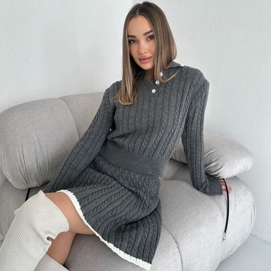 Long Sleeve Knitted Button Sweater Dress