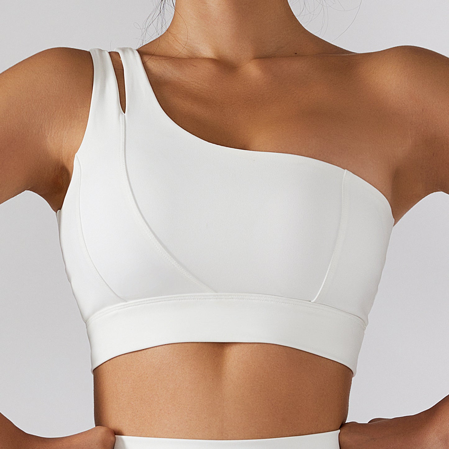 Ribbed one-shoulder gym set by M Chic Boutique featuring a fitted activewear top and matching high-waisted leggings.