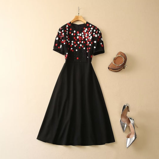 French Suit Exquisite Embroidered Flowers Sequins Dress