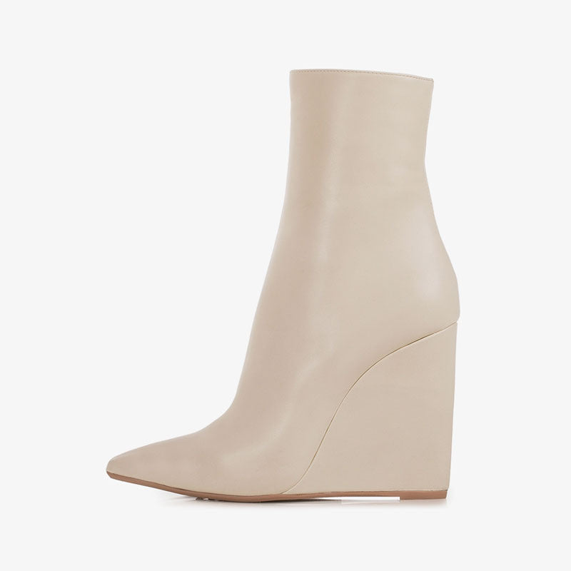 Pointed Toe Wedge Ankle Boots