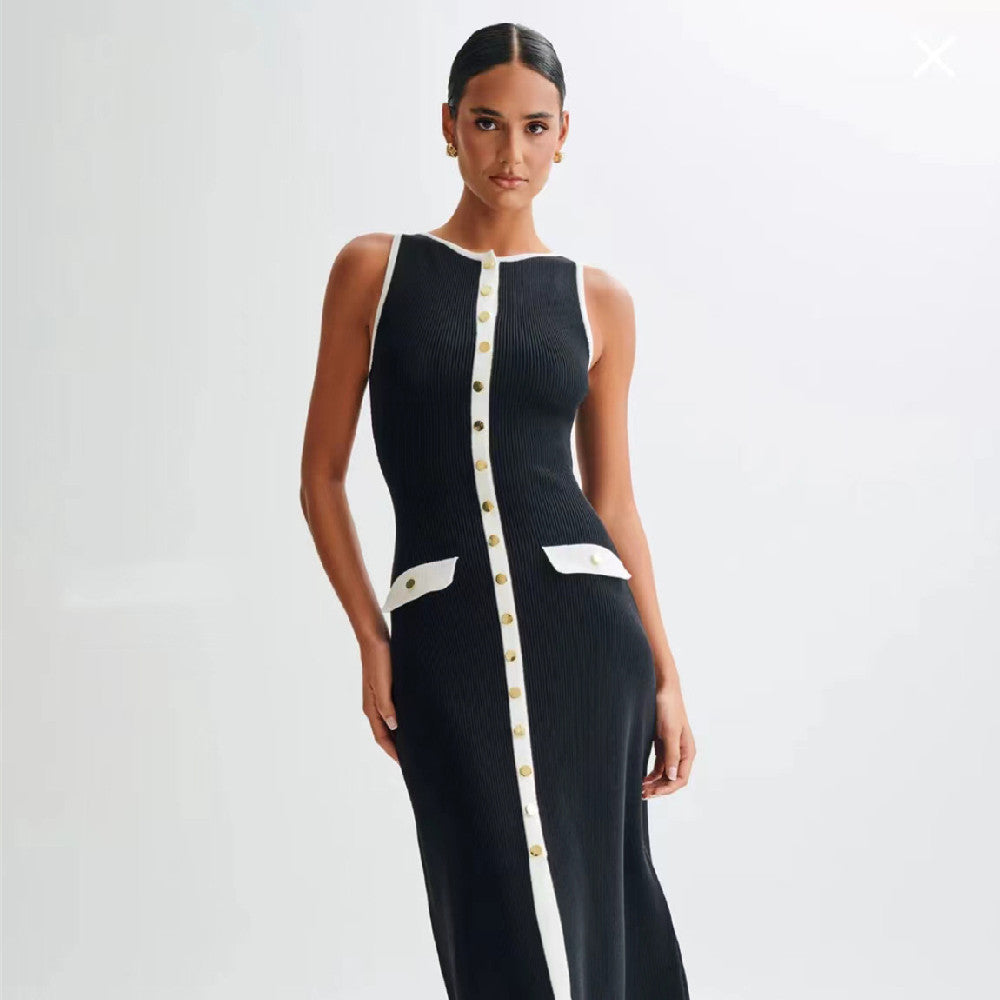 Fashion Black Elegant Woolen Dress