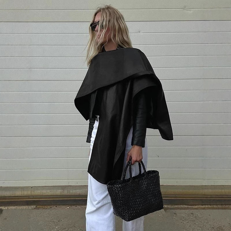 M Chic Boutique Trend Shawl Cape Coat draped over a model, showcasing stylish, warm outerwear with a flowing, elegant design.