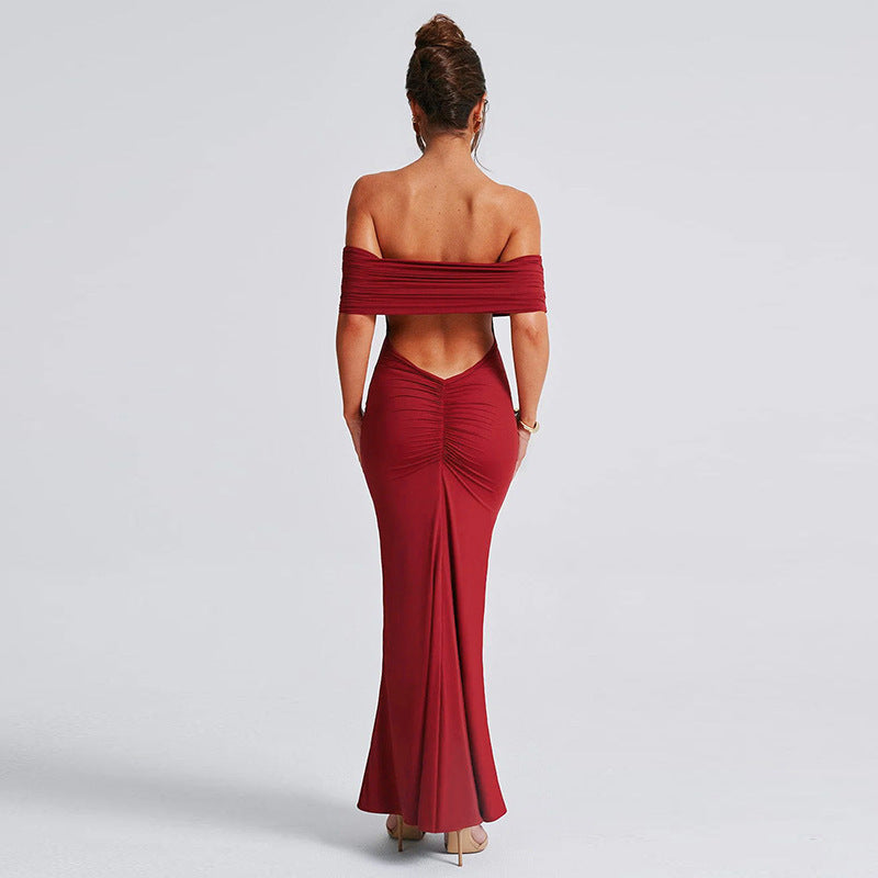 Socialite Style Elegant Backless Off-shoulder Dress