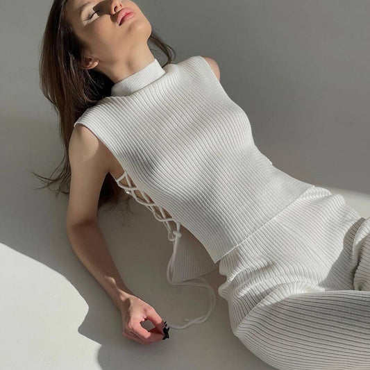 Knitted Woven Vest Pant Suit