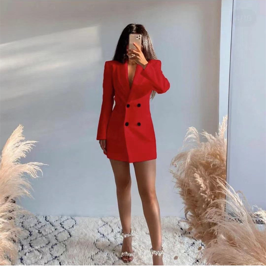 Backless Double Breasted Suit Skirt