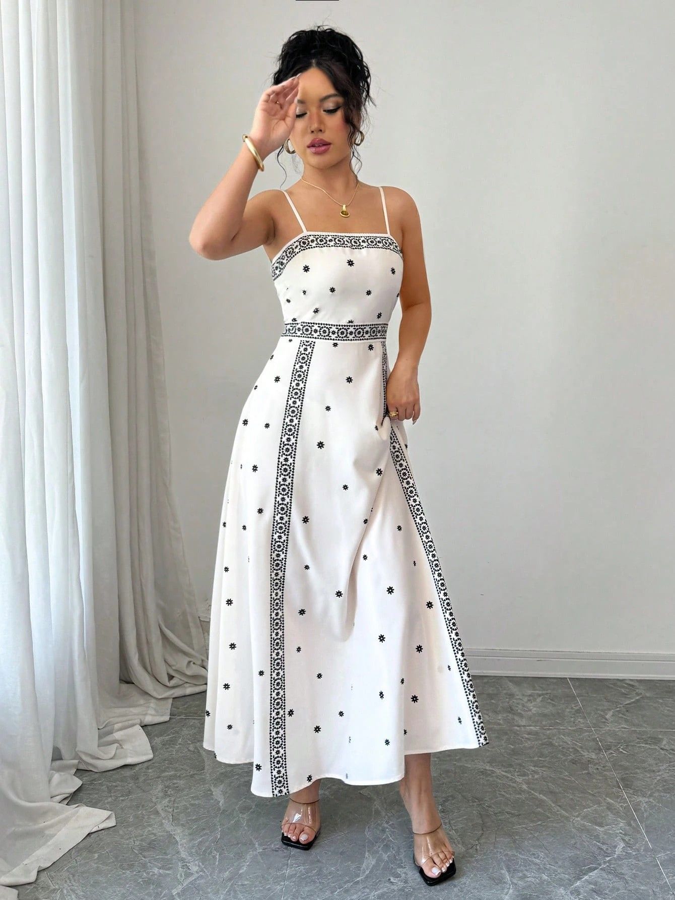 Fitted-waist Printed A-line Maxi Dress - M Chic Boutique