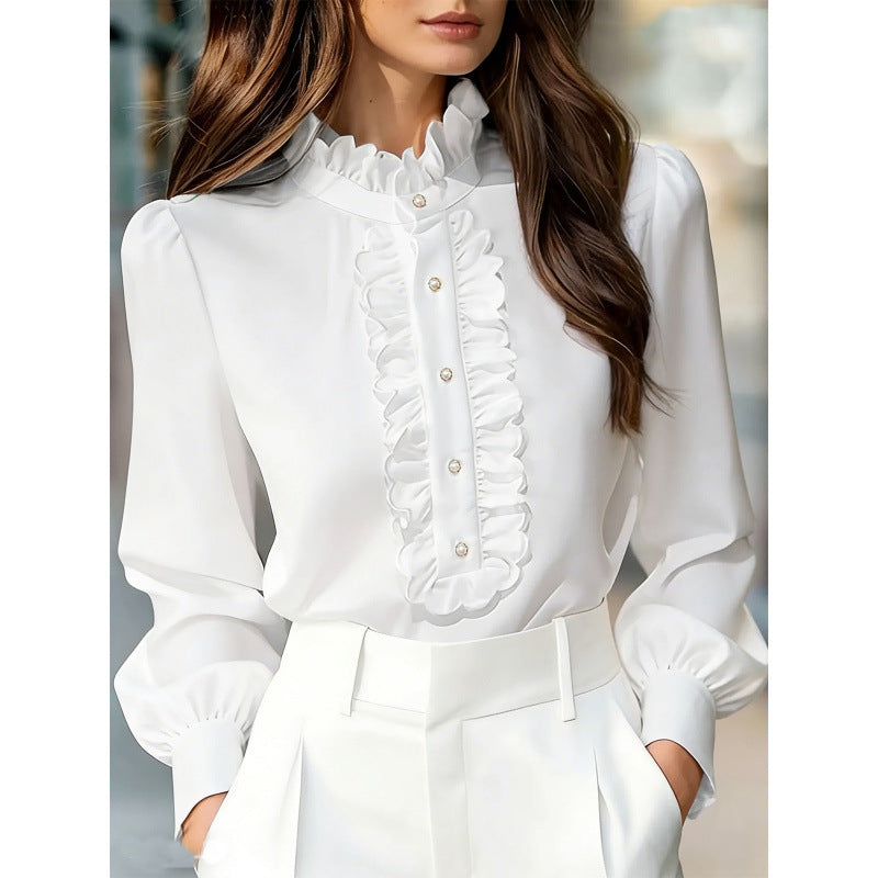 French-Elegant Ruffle-Trimmed Shirt - M Chic Boutique