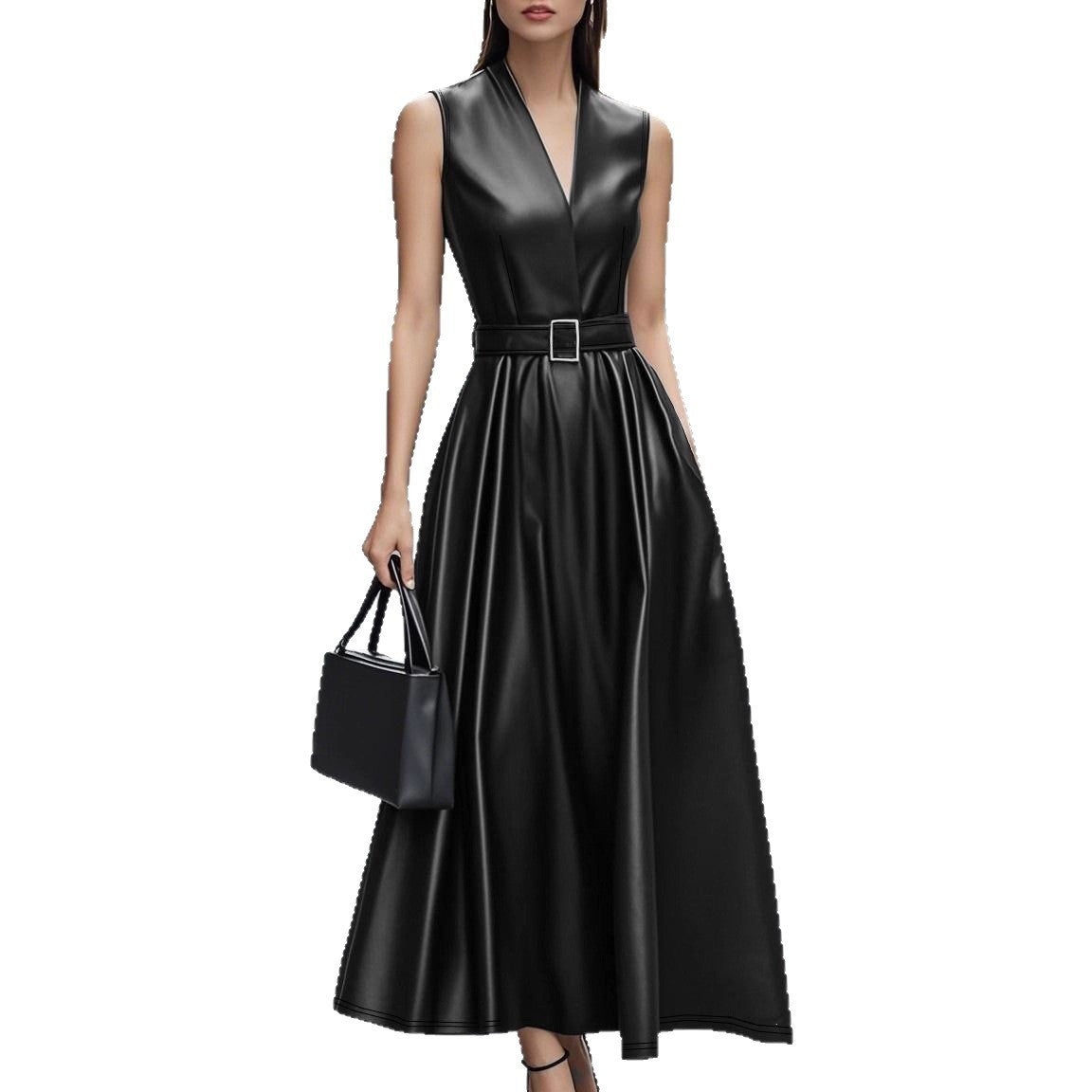 Round Neck Sleeveless Belt Long Dress