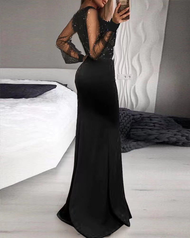 Black solid mesh sequins dress from M Chic Boutique featuring a fitted silhouette and elegant detailing.