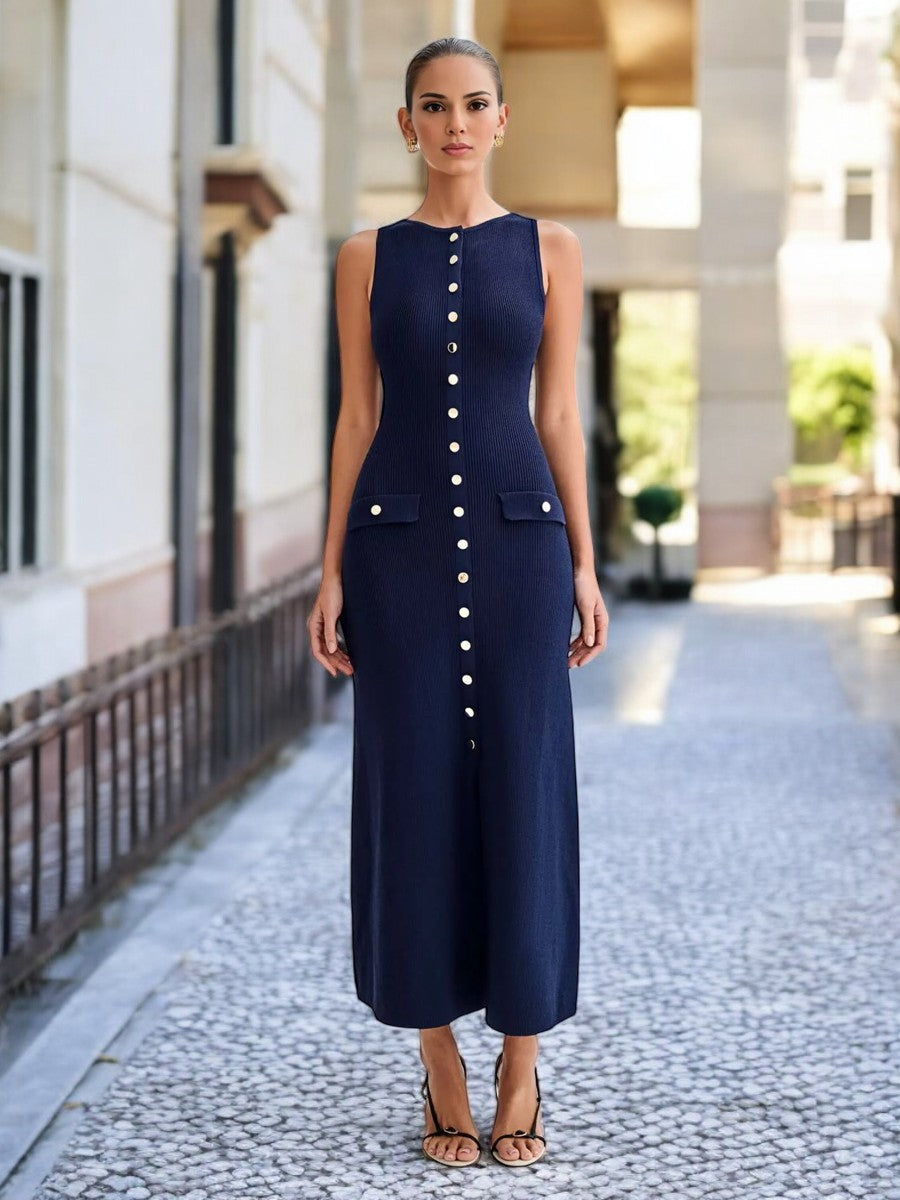 Solid-Color Slimming Sleeveless Dress - M Chic Boutique