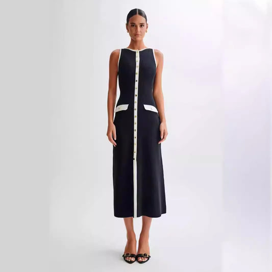 Fashion Black Elegant Woolen Dress