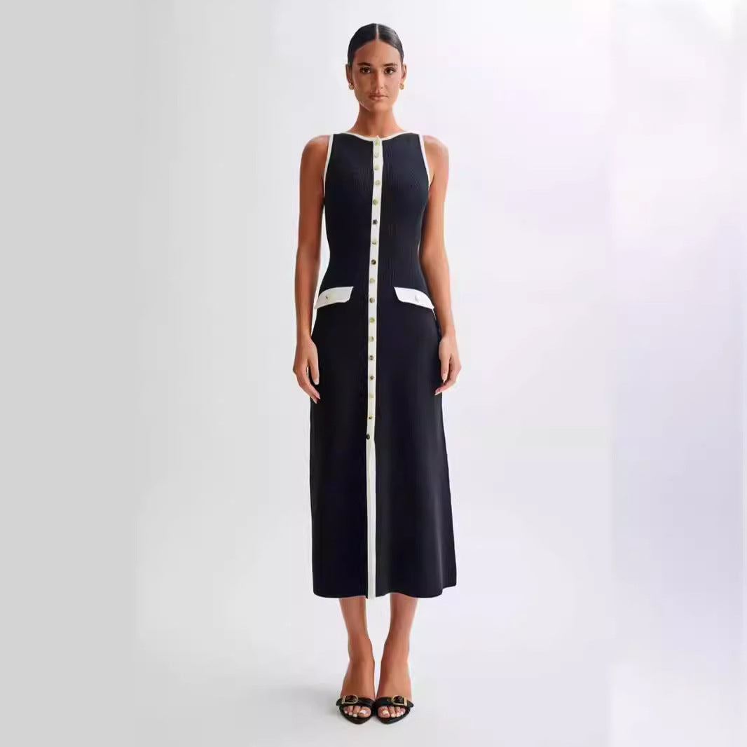 Fashion Black Elegant Woolen Dress