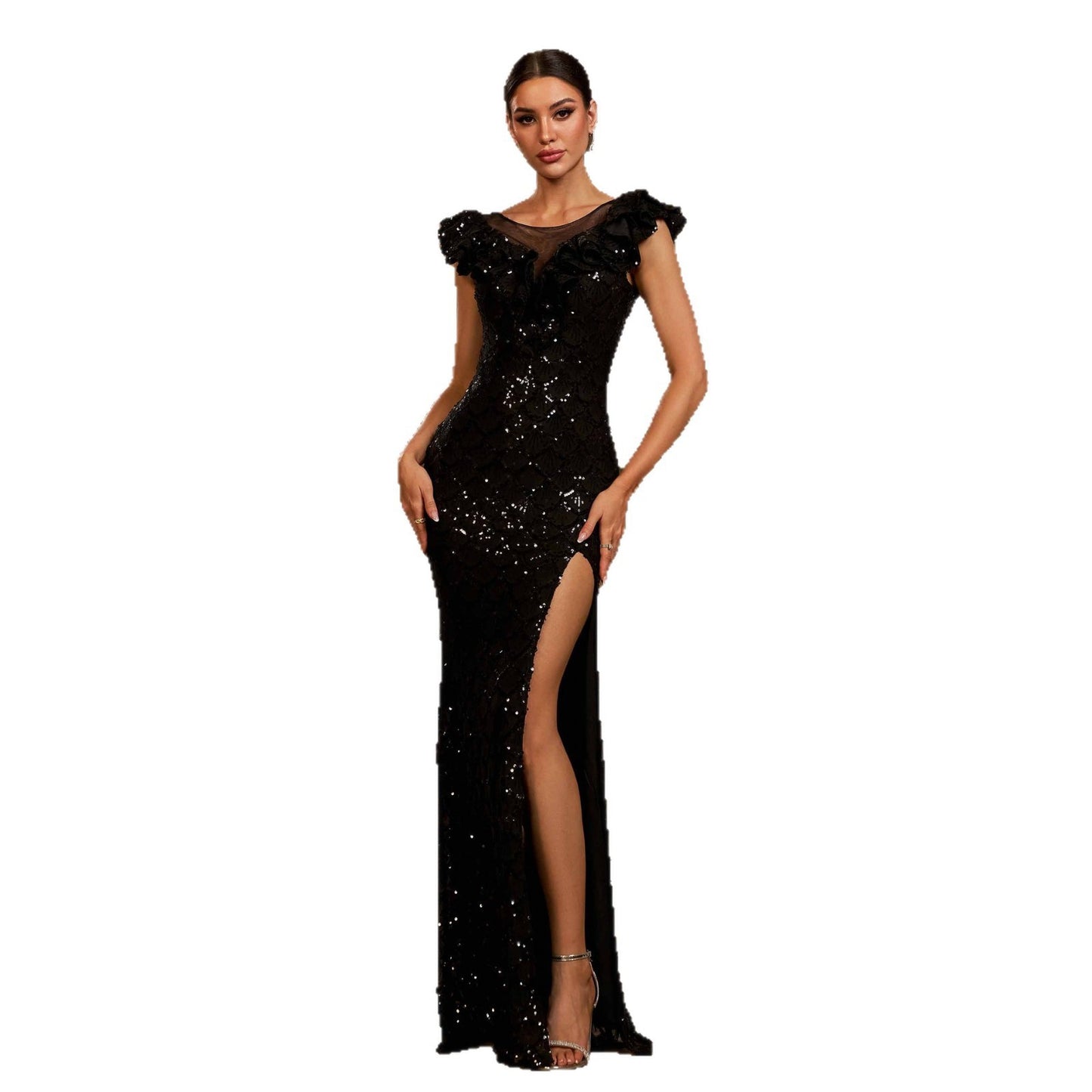 Round Neck Sequins Evening Gown