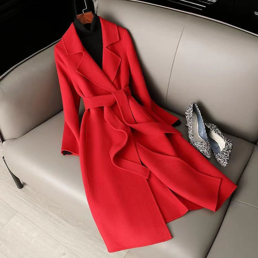Slim Fit Lace-up Woolen Coat