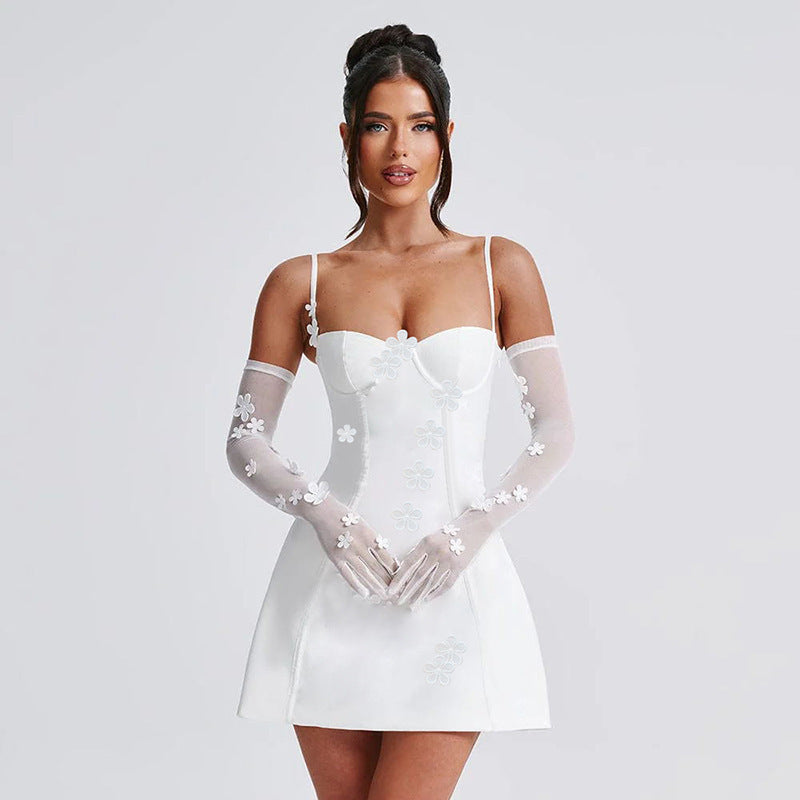 Three-dimensional Flower Suspender Dress