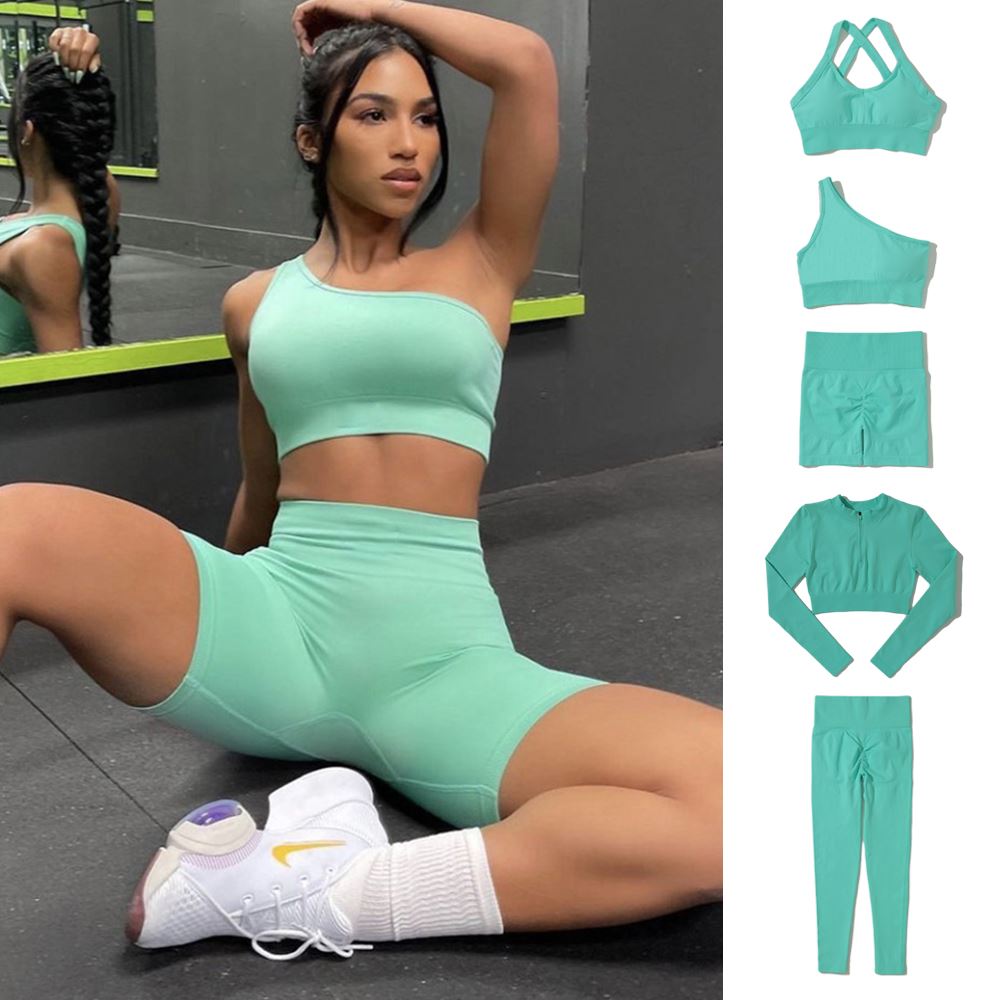 M Chic Boutique sport solid color activewear set with fitted top and matching leggings on a neutral background