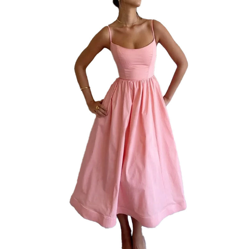 Solid Color Suspender Dress