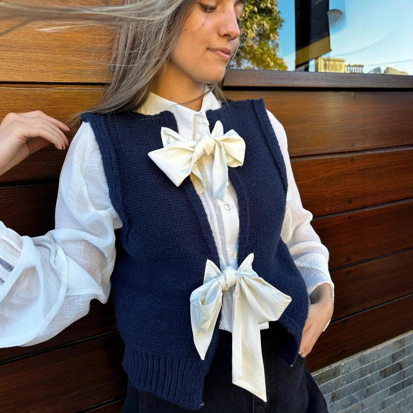Minimalist Bowknot Vest Sweater
