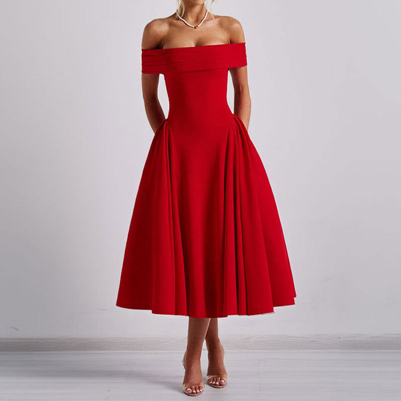 Off-shoulder Solid-color Dress - M Chic Boutique