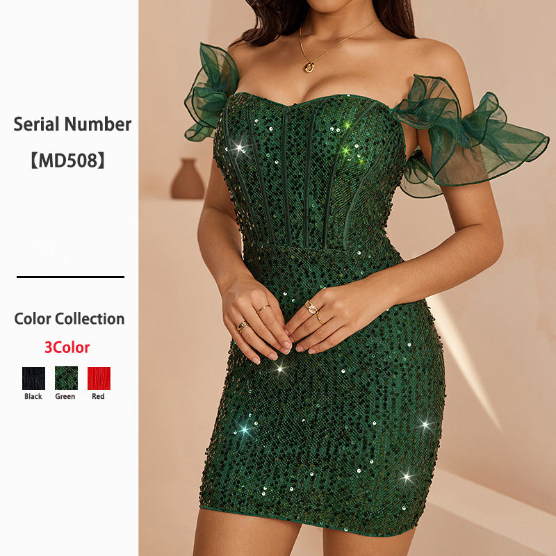 Sequin Ruffle Hem Bodycon Slimming Dress - M Chic Boutique