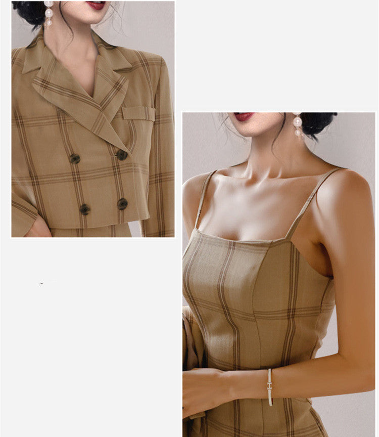 Double-breasted short suit set in a stylish design, featuring a tailored jacket and matching shorts by M Chic Boutique.