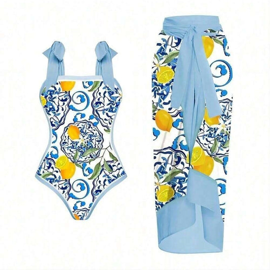 Lemon Printing Swimsuit Dress Suit Women