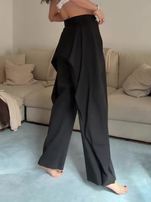 High Waist Draped Wide Leg Suit Pants