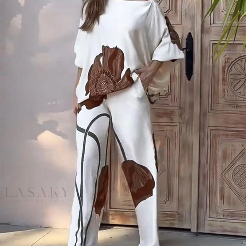 Printed Top Straight-leg Pants Set