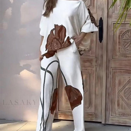 Printed Top Straight-leg Pants Set