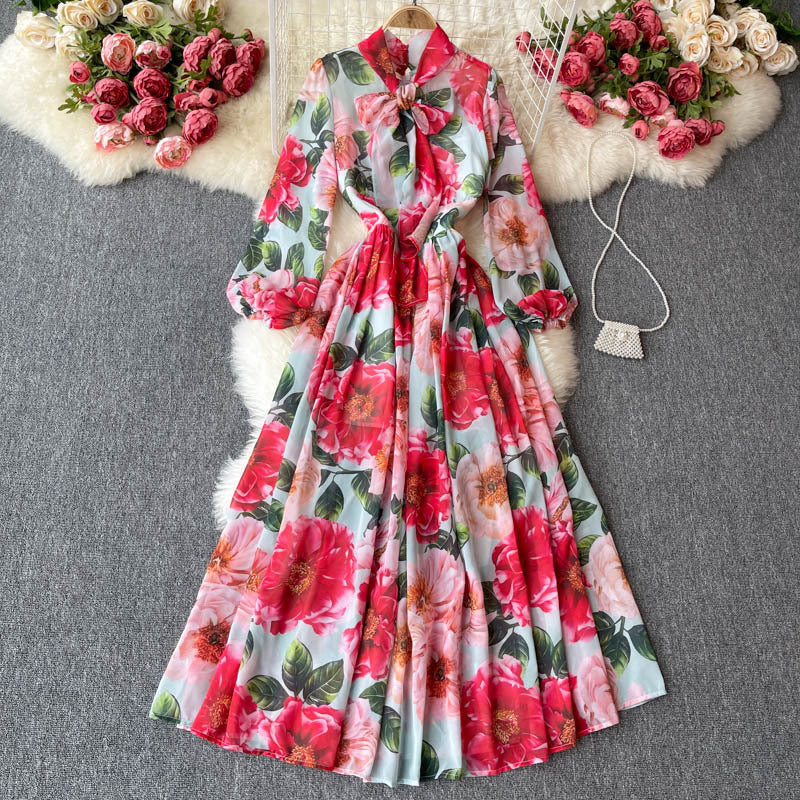 Tie-neck Bow Collar Socialite Dress