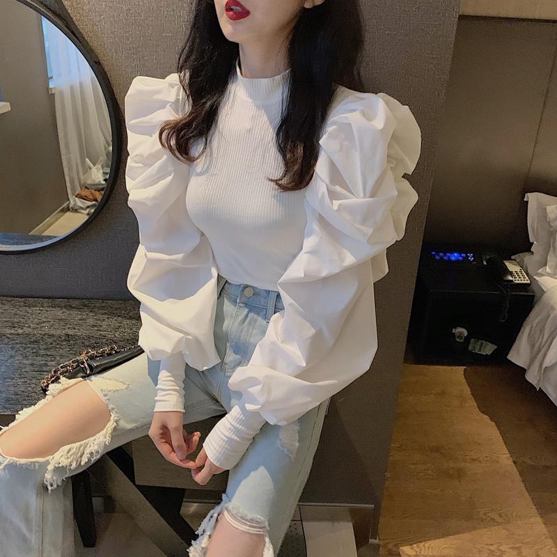 Solid-Color French-Style Designer Puff-Sleeve Shirt - M Chic Boutique