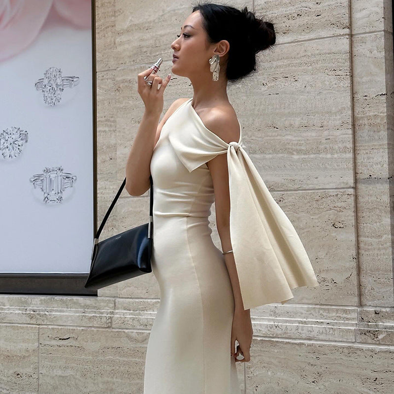 One-shoulder Ribbon Long Dress