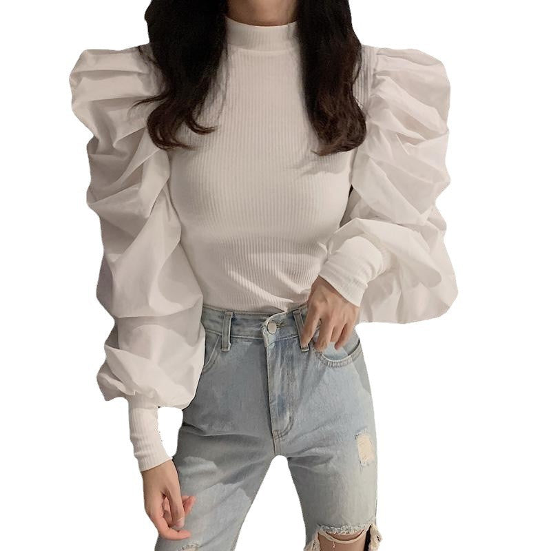 Solid-Color French-Style Designer Puff-Sleeve Shirt - M Chic Boutique