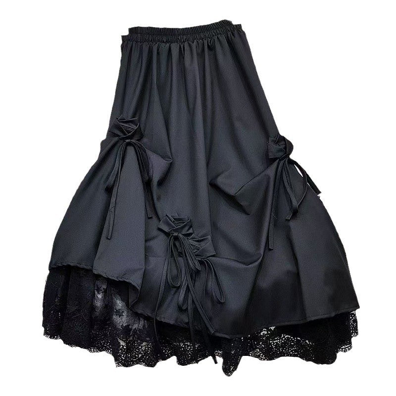High-waisted bow midi skirt in a flowing fabric, featuring a stylish bow detail, perfect for chic casual wear.