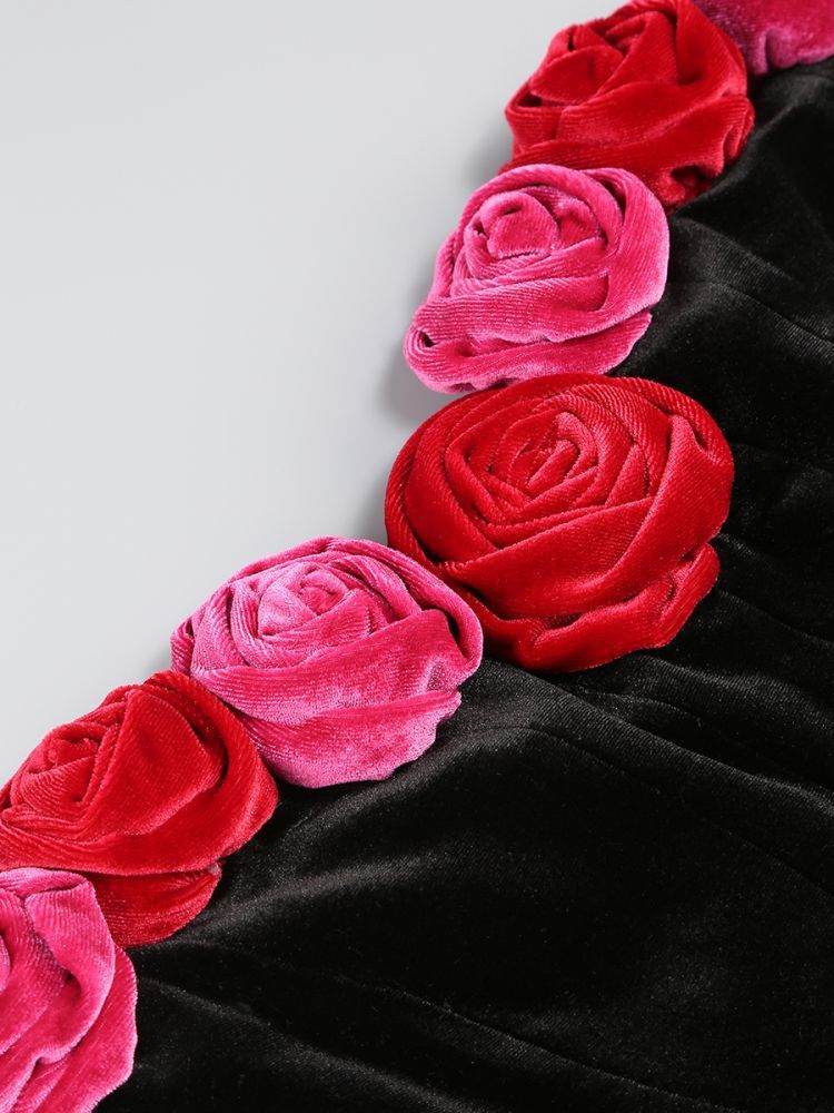 Tube Top Flower Decoration Contrasting-color Dress