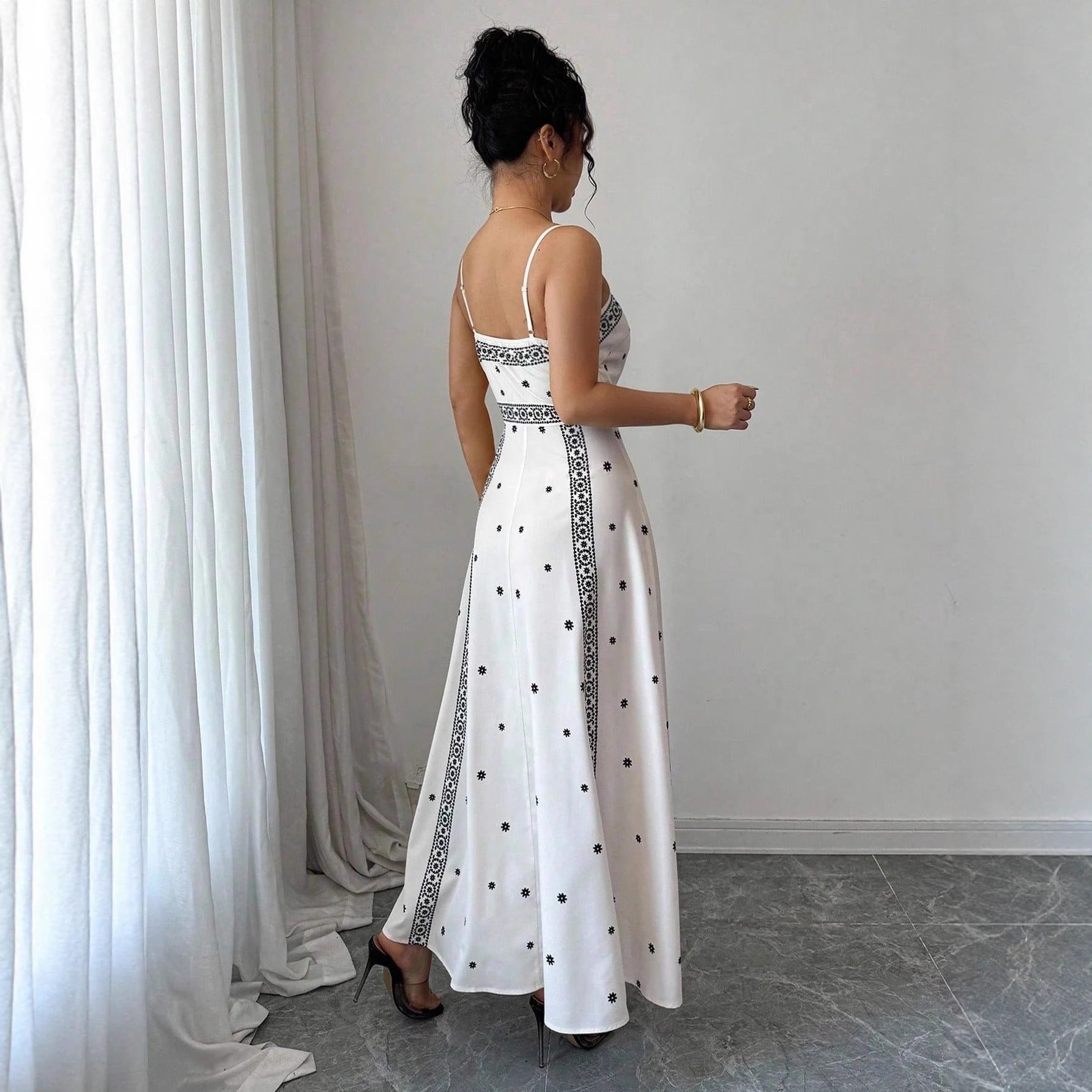 Fitted-waist Printed A-line Maxi Dress - M Chic Boutique