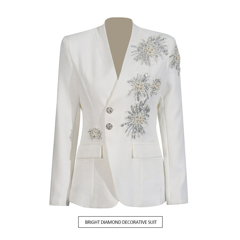 Rhinestone Design Solid Color Suit