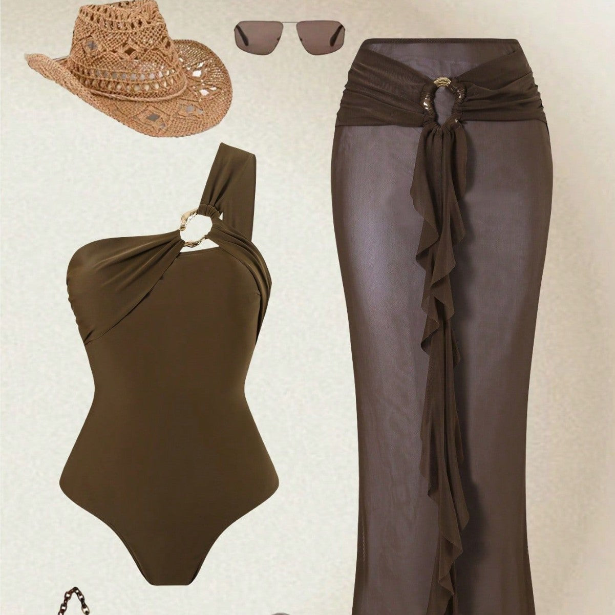 M Chic Boutique one-piece swimsuit set featuring a stylish design and vibrant colors, perfect for summer swimwear.