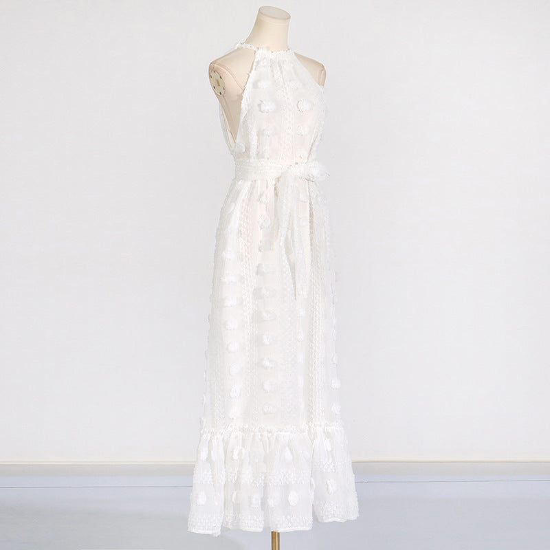 Round Neck Halter Three-dimensional Flower Dress