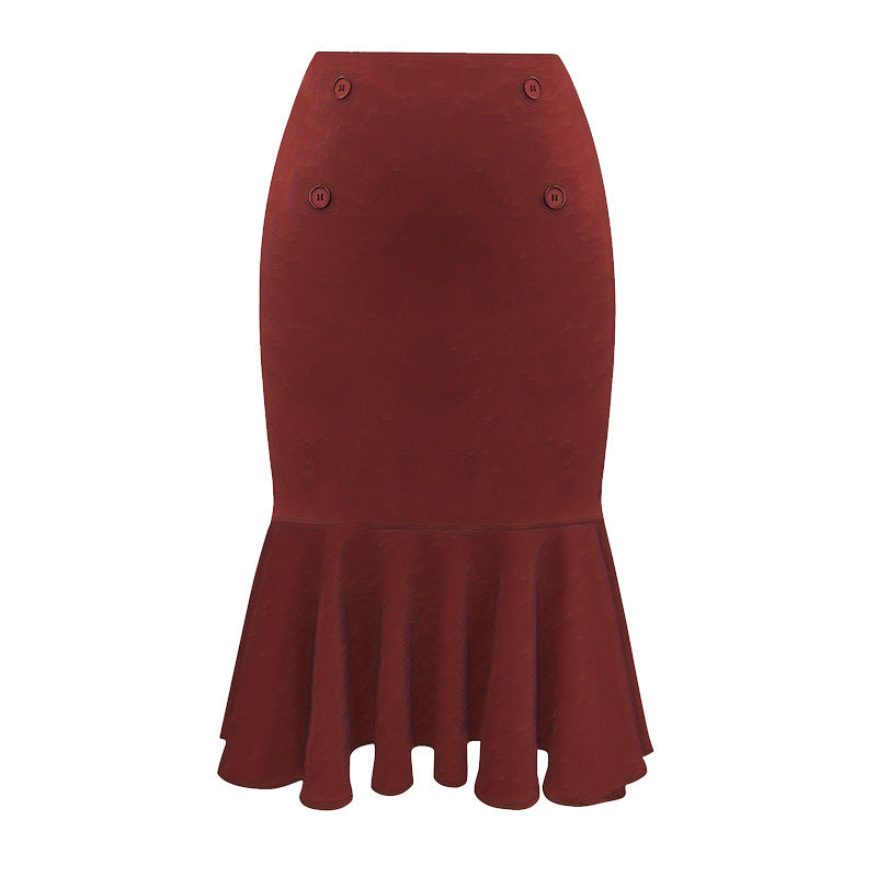 Plus size slimming mermaid midi skirt in black, featuring a fitted silhouette and flared hem from M Chic Boutique.