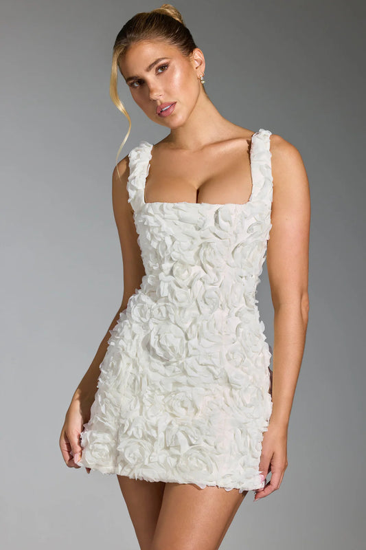 Square Collar Flower Strap Dress