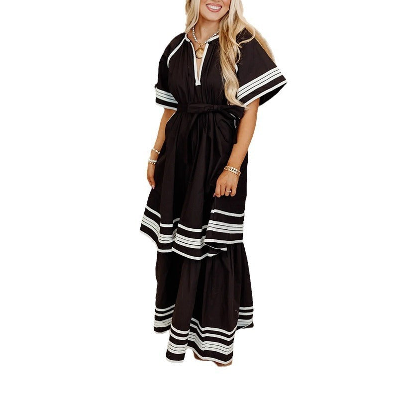 French Style Patchwork Long Dress