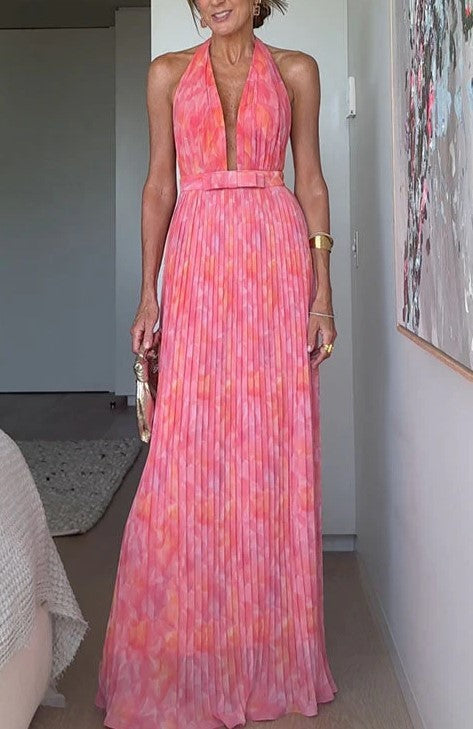 V Lace-up Backless Dress