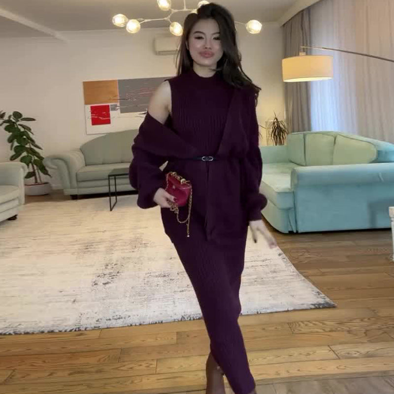 Lazy Knitwear Long Skirt Suit