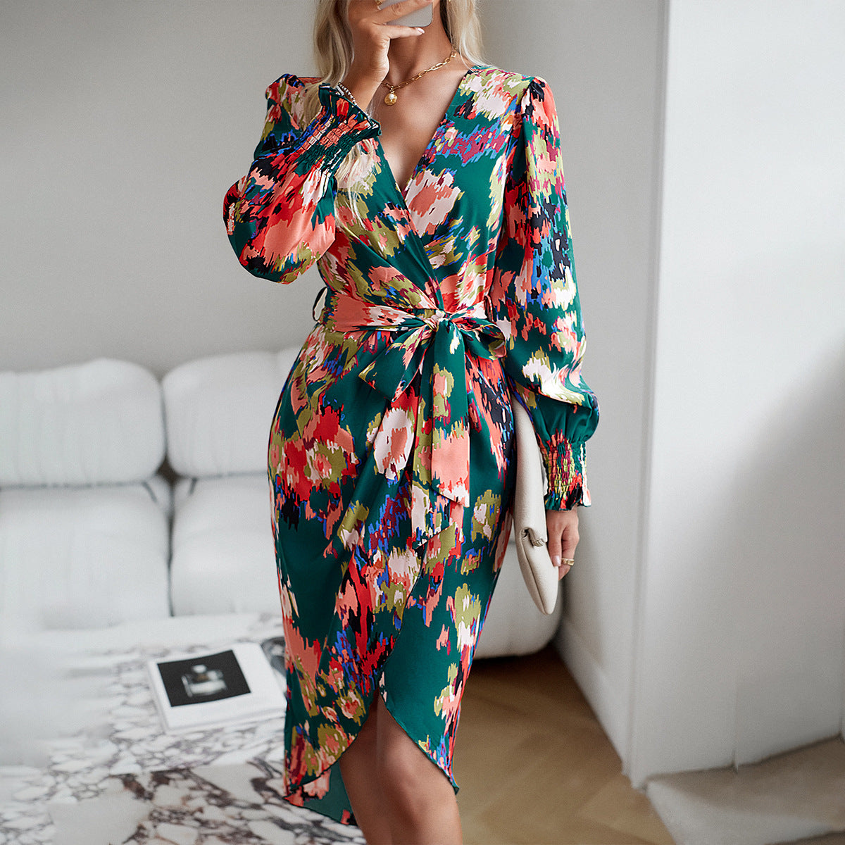 Printed Elegant V-neck Dress