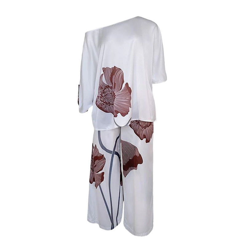 Printed Top Straight-leg Pants Set
