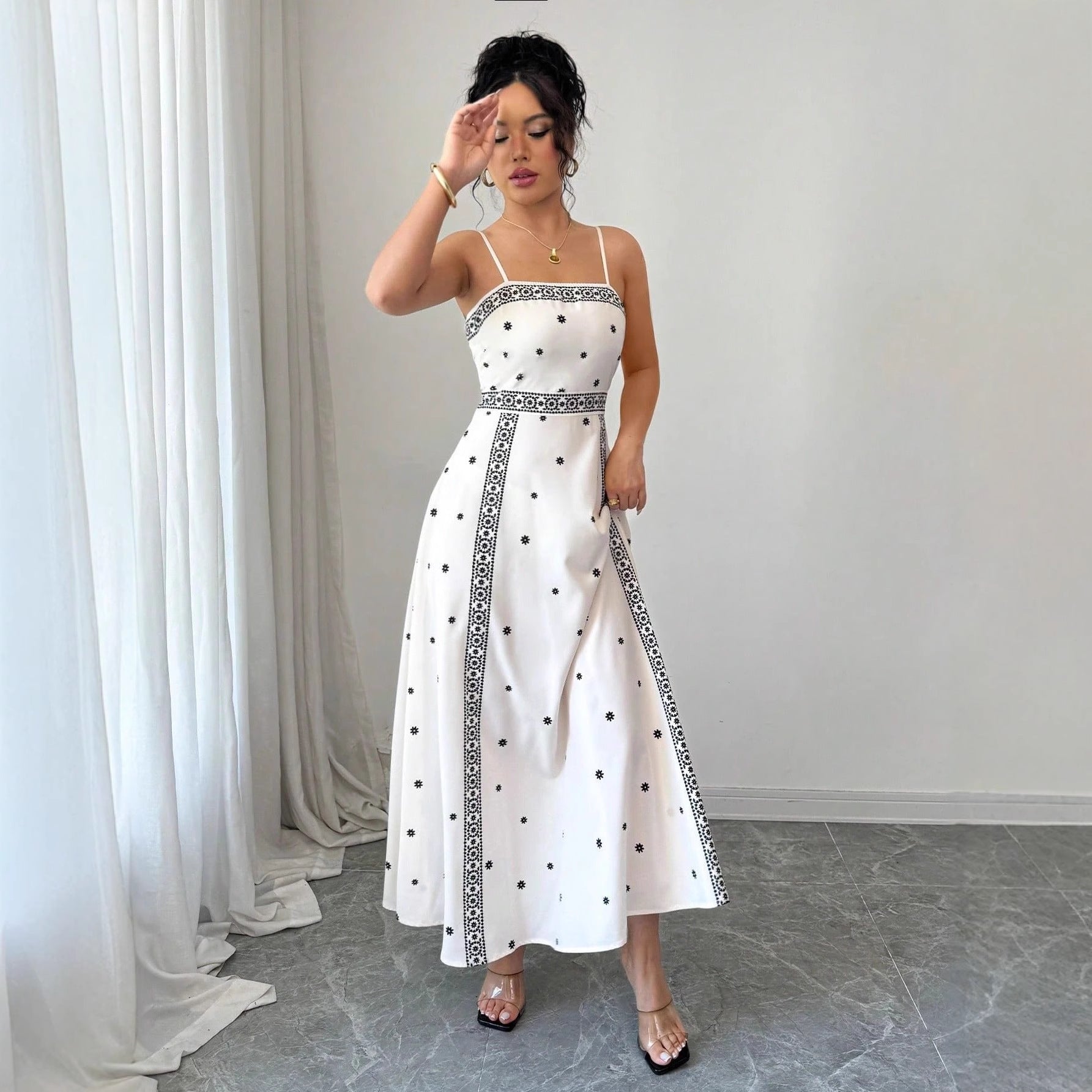 Fitted-waist Printed A-line Maxi Dress - M Chic Boutique