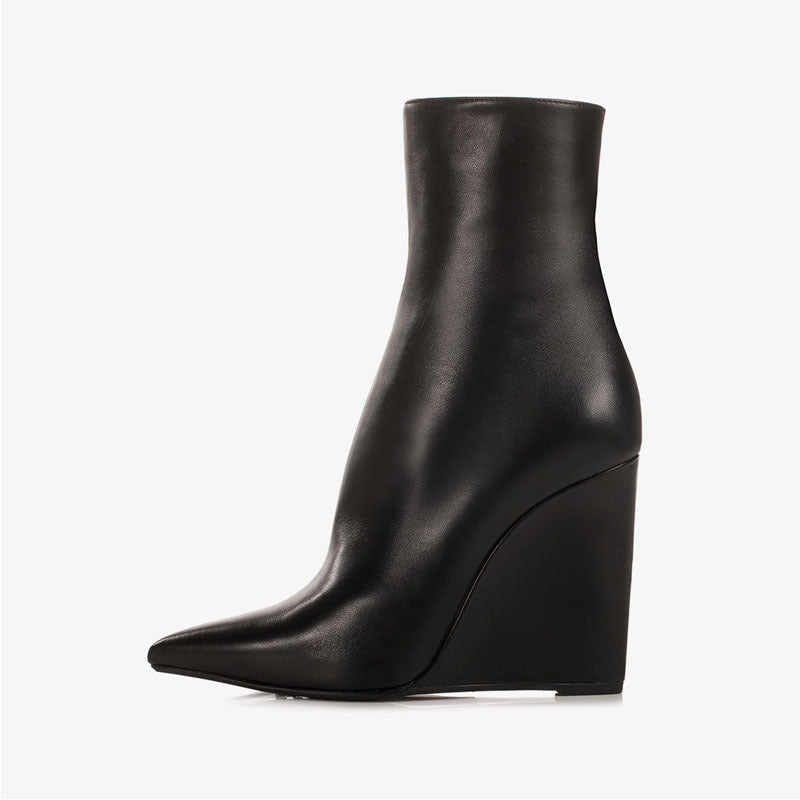 Pointed Toe Wedge Ankle Boots