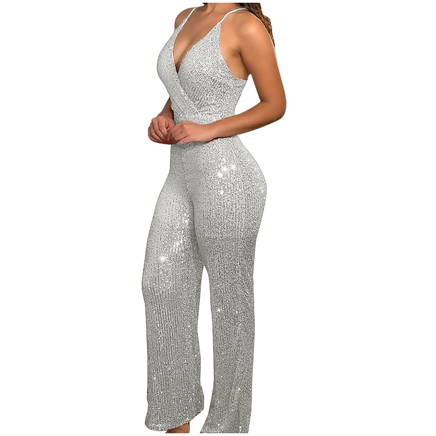 Sequin V-neck Bodycon Jumpsuit - M Chic Boutique